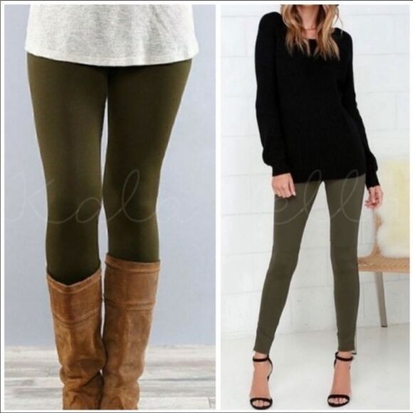 KALA VELLA FLEECE LINED OLIVE LEGGINGS ONE… - Picture 1 of 1